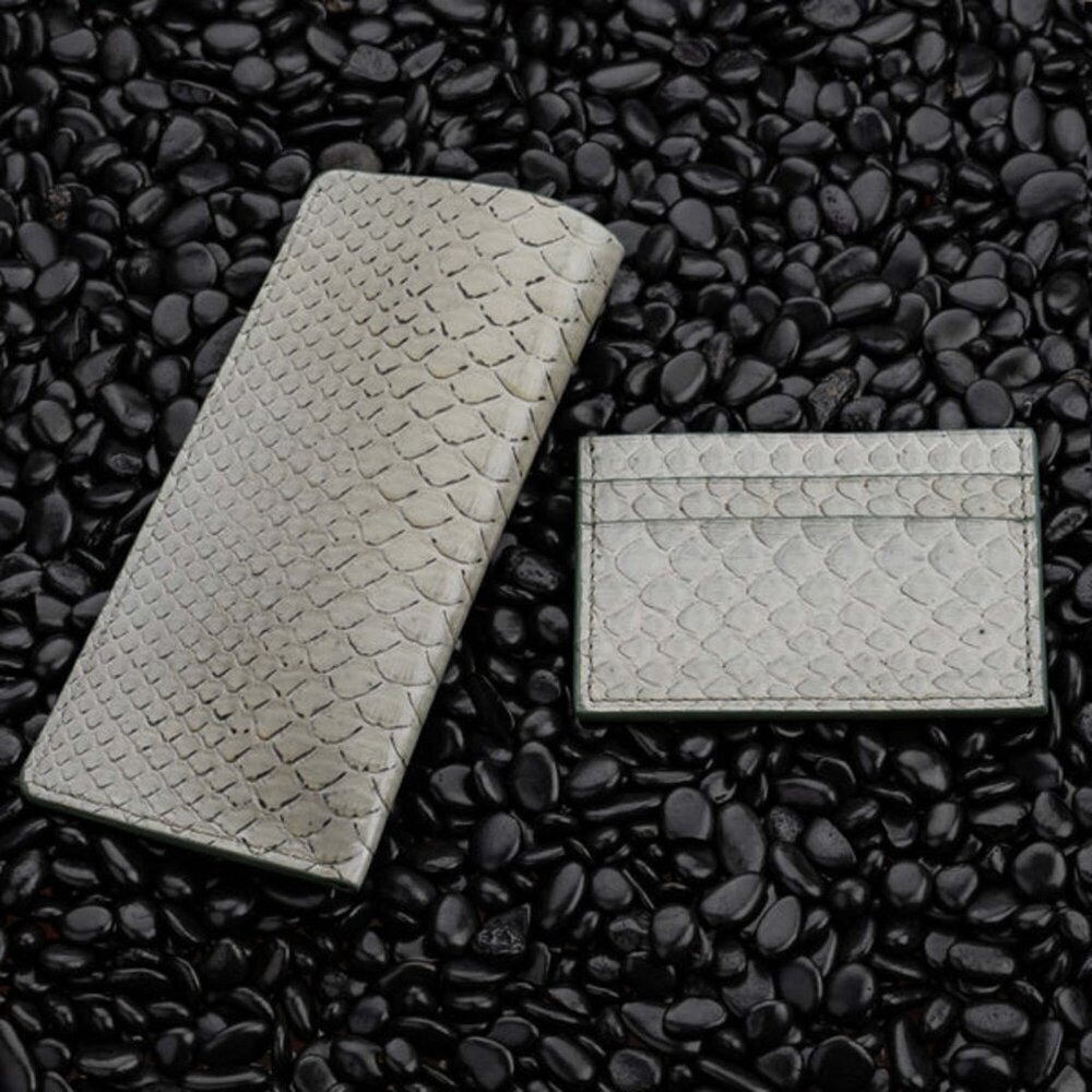 Handmade Gift Set – Real Python Leather Accessories - Light Gray Color - Picture 4 of 5